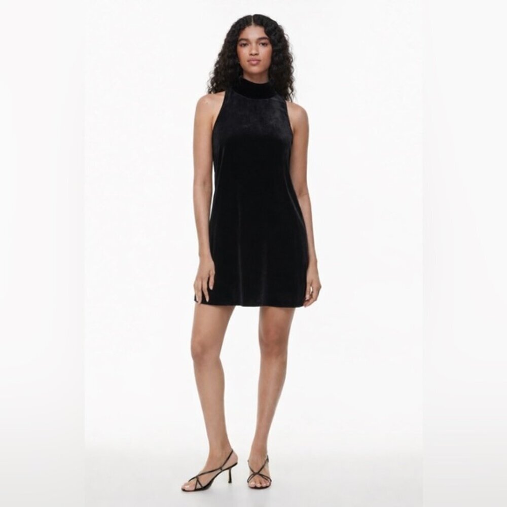 Aritzia Wilfred Velour Silk Blend Mini halter sleeveless Little Black Dress XS